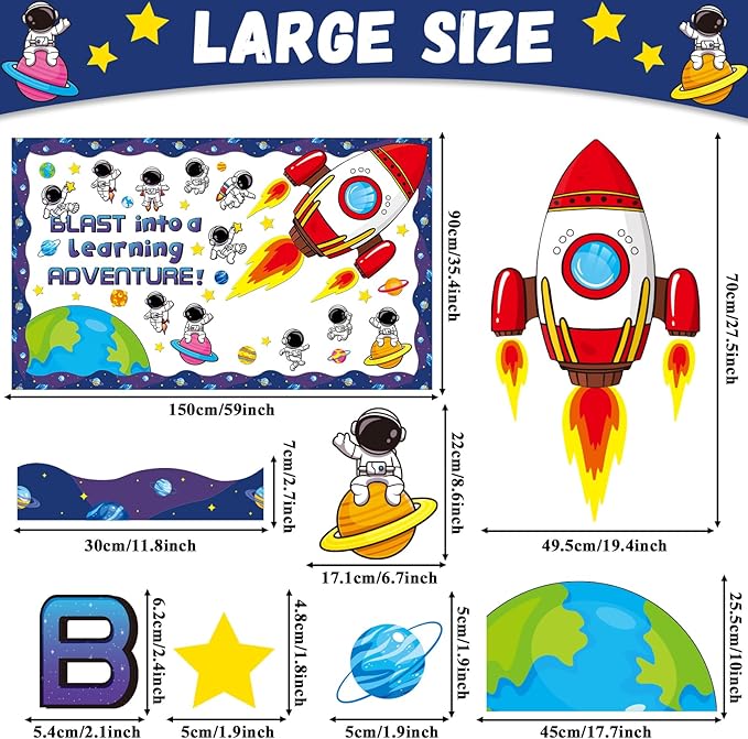 Outer Space Astronaut Bulletin Board Decorations Space Theme Classroom Decor Back to School Galaxy Borders Blast into a Learning Adventure Rocket Solar System Planet Paper Cutouts Kids