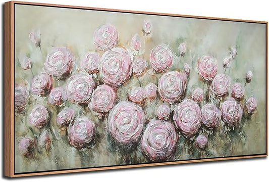 Arjun Flowers Wall Art Framed Canvas Art Wall Decor Living Room, Roses Floral Painting Textured Large Bedroom Artwork Picture Home Office Dining Room, 40"x20"