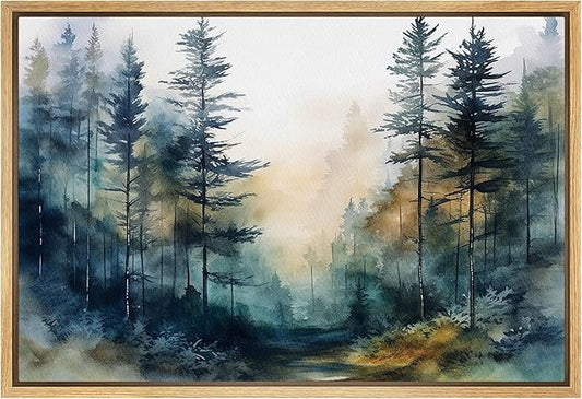 SIGNFORD Framed Canvas Print Wall Art Pine Tree Forest Nature Wilderness Realism Decorative Landscape Relax/Calm for Living Room, Bedroom, Office - 16"x24" Natural