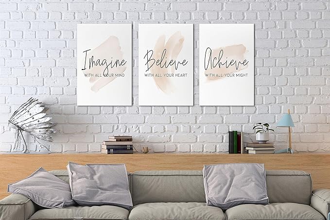 SHMAO Office Canvas Wall Art Motivational Wall Decor, 3 Piece Modern Positive Quotes Print Pictures for Office Wall Decor Women Inspirational Framed Artwork Home Office Decor 12”x18”x3 Panels