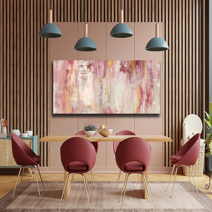 Kureful Abstract Canvas Wall Art Large Wall Decor Pink Wall Paintings for Bedroom Living Room Office Gold Artwork Picture 29x58 Inch
