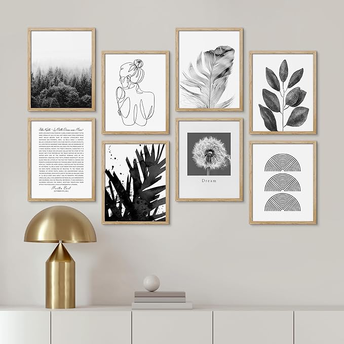 SIGNWIN Framed Poster Bathroom Decor 11"x14"x 8 Natural, Wall Art Room Decor Multicolor for Living Room, Bedroom, Office Black & White Duotone Geometric Dark Plants Nature Abstract Shapes