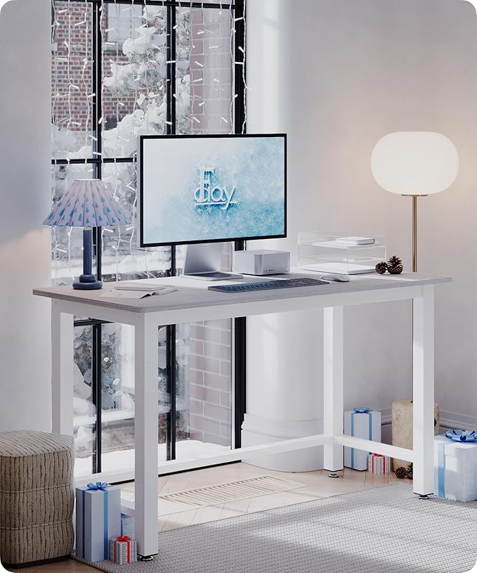 43'' Home Office Desk Modern Computer Desk 43.3X 23.6x29.5 inches PC Table with Thicken Frame Industrial Style Sturdy Metal Frame Furniture for Writing Gaming Grey Oak+White