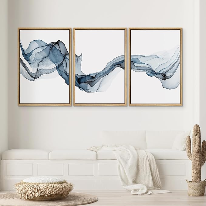 SIGNWIN Framed Canvas Print Wall Art Flowing Blue Smoke Abstract Shapes Digital Art Modern Art Minimalist Relax/Calm Cool for Living Room, Bedroom, Office - 16"x24"x3 Natural