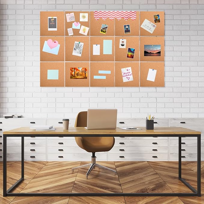 Crtiin 24 Pcs Square Cork Board Tiles 12"x12" 1/4" Thick Bulletin Boards Natural Cork Sheets with Self Adhesive Backing Brown Corkboards for Wall School Office Home DIY Supplies