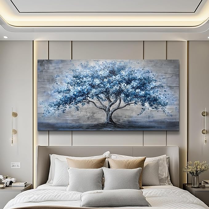 KELIYUAN Large Canvas Wall Decor Painting Wall Art For Bedroom Living Room Decoration Abstract Blue Tree Artwork Print Picture Room For office Room Dining Room Home Decor Home Aesthetics 30x60 In