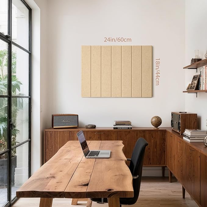 Bulletin Board, 24 x 18 inches Felt Board Decorative Pin Board, 4' x 3' Cork Board Alternative for Wall, Foldable Photo Board with 20 Pushpins - Beige Brown Stripes