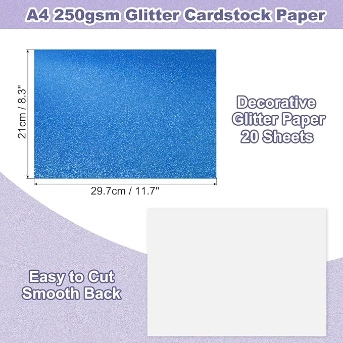PATIKIL 20Sheets Blue Glitter Cardstock, 8.3x11.7 in A4 Glitter Paper Card Stock Shiny Scrapbook 250gsm Sparkly Paper Large Shimmer for Crafts Scrapbook DIY Art Wedding Party