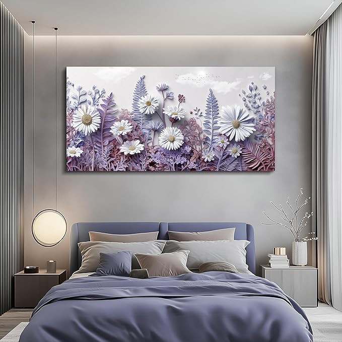 QIYILEXWART Canvas Wall Art For Living Room Large Wall Decor For Office Bedroom Decorations Daisy Fern Landscape Pictures Farmhouse Painting Artwork Room Wall Mural Aesthetic Home Decor 30x60 In
