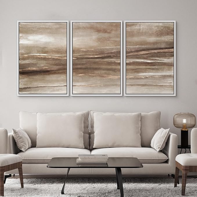 SIGNWIN Framed Canvas Print Wall Art Set Warm Earth Horizon Brown Abstract Landscape Illustrations Modern Art Decorative Abstract for Living Room, Bedroom, Office - 16"x24"x3 White