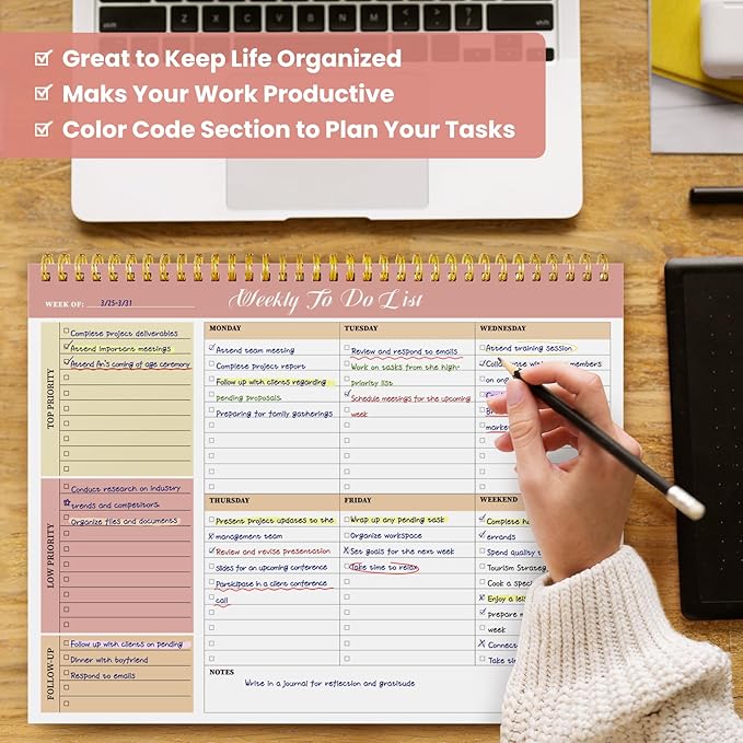 Weekly To Do List Notepad with 52 Undated Sheets（8.5"×11"）- Undated Weekly Planner Notepad for Office Desk Accessories and Supplies - Sunshine Petal