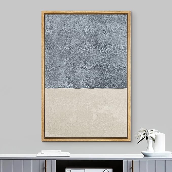 IDEA4WALL Framed Canvas Print Wall Art Mid-Century Watercolor Blue Gray Color Block Abstract Shapes Illustrations Modern Art Decorative Relax/Calm for Living Room, Bedroom, Office - 24"x36" Natural