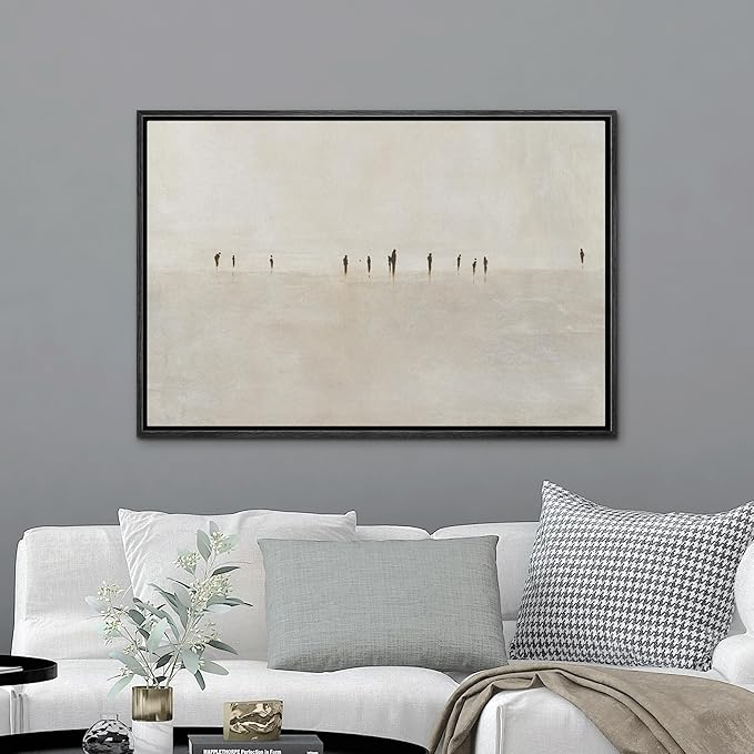 MUDECOR Framed Canvas Print Wall Art Minimalist Silhouettes on Foggy Shore Illustrations Minimalism Decorative Relax Colorful for Living Room, Bedroom, Office - 24"x36" Black
