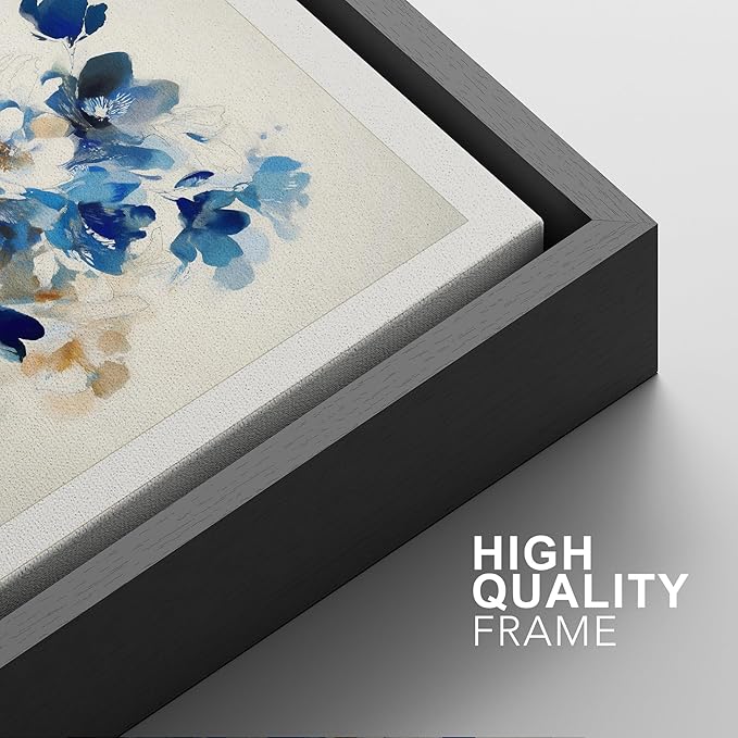 SIGNFORD Framed Wall Art Print Set Blue Blossom Watercolor Floral Botanical Digital Art Modern Art Contemporary for Living Room, Bedroom, Office - 24"x36"x3 BLACK