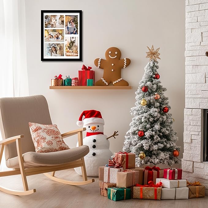 VIOLABBEY 11x14 Picture Frame, Fits Five 4x6 Photos with Mat or One 11x14 Picture without Mat for Wall or Tabletop, Black Collage Frame