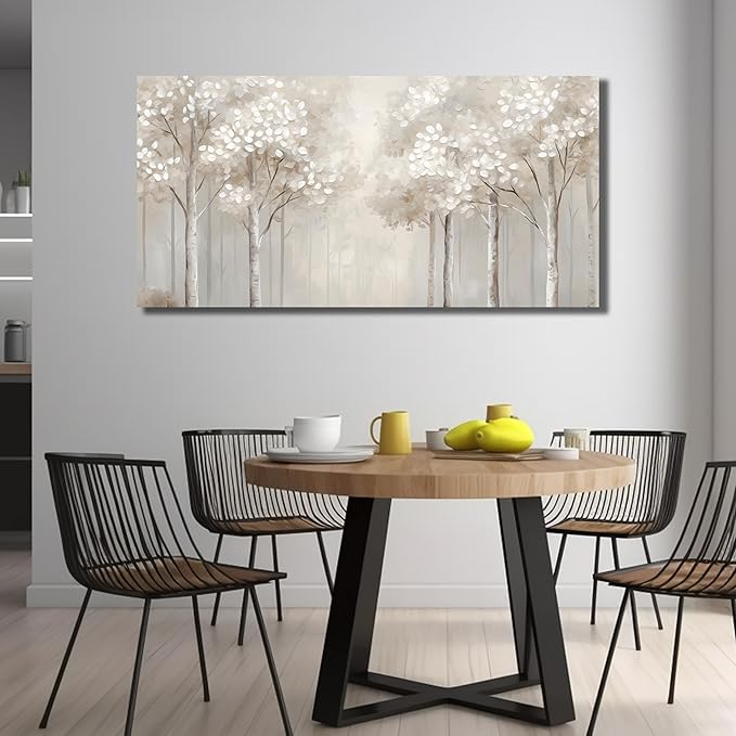 ANCXWOTER Large Forest Wall Art for Living Room White Misty Birch Tree Picture for Bedroom Office Modern Landscapes Canvas Prints Ready to Hang 29x58 Inch