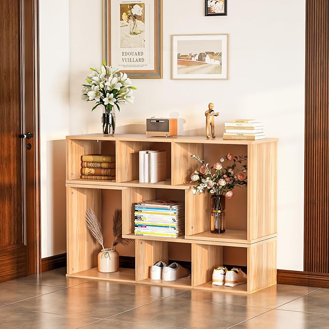 Recaceik Cube Bookshelf 2 Shelf Bookcase L-Shaped TV Console Stand Modern Entertainment Center with Open Storage Shelves for CDs/Movies/Books for Living Room, Bedroom, Home Office (Oak)