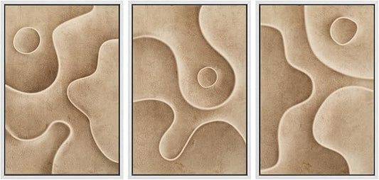 SIGNWIN Framed Canvas Print Wall Art Set Textured Sand Art Organic Curved Shapes in Neutral Tones Illustrations Modern Art Decorative Abstract for Living Room, Bedroom, Office - 24"x36"x3 White