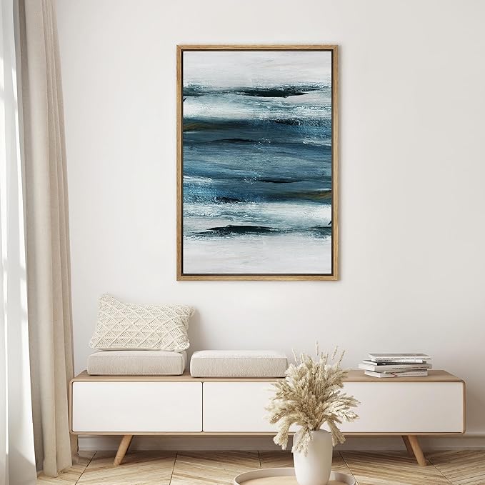 SIGNWIN Framed Canvas Wall Art Whitewash Horizontal Lines Abstract Brushstroke Canvas Prints Home Artwork Decoration for Living Room,Bedroom - 24x36 inches