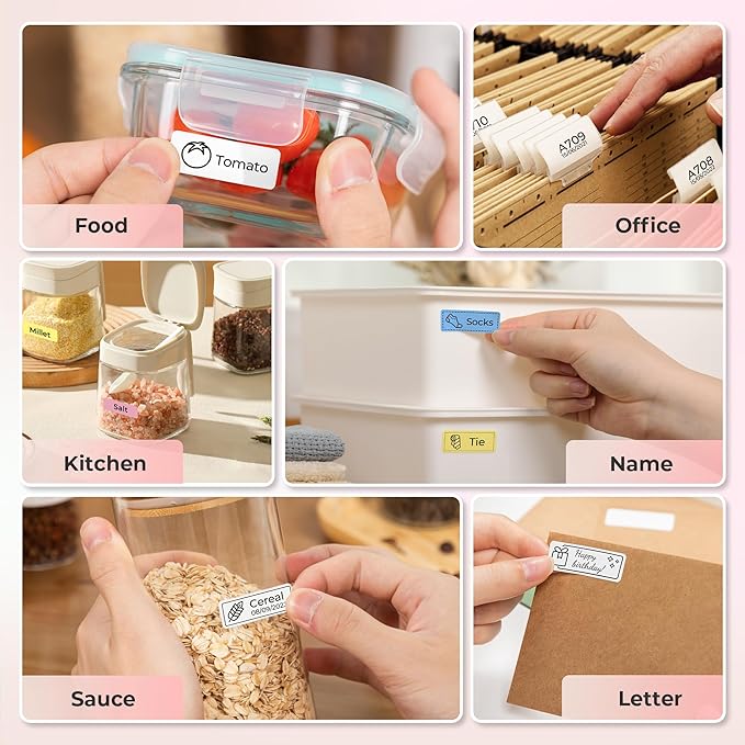 Nelko Label Maker Machine with Tape, P21 Bluetooth Label Printer with 3 Tapes & Case, Wireless Mini Label Makers with Multiple Templates Icon Font Custom for School Office Home, Pink