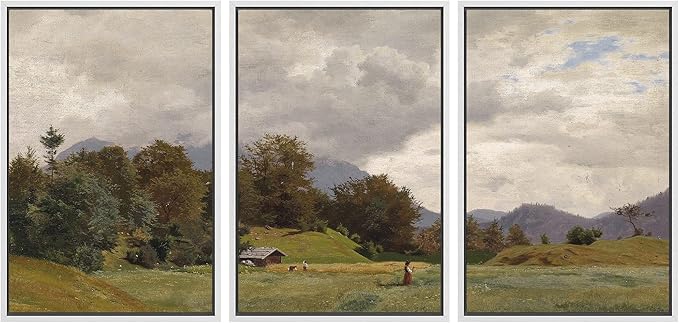 SIGNWIN Framed Canvas Print Wall Art Woodland Nursery Decor Set Storm Cloud Pastoral Farm Landscape Nature Abstract Fine Art Nordic for Living Room, Bedroom, Office - 16"x24"x3 White