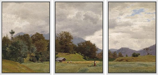 SIGNWIN Framed Canvas Print Wall Art Woodland Nursery Decor Set Storm Cloud Pastoral Farm Landscape Nature Abstract Fine Art Nordic for Living Room, Bedroom, Office - 16"x24"x3 White