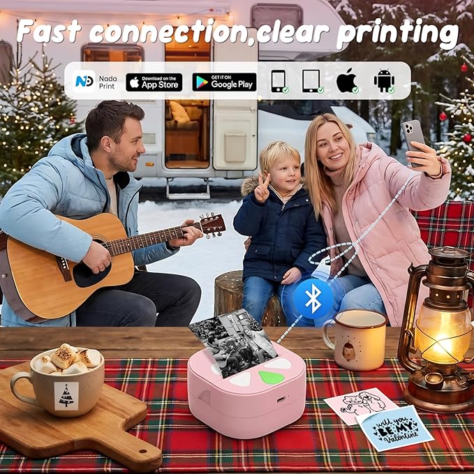 Mini Sticker Printer Thermal Sticker Maker Machine,Bluetooth Print Pods for Kids Teens Gifts,Pocket Printpod Portable Impresora for Phone,Note Buddy,Photo,Custom Sticker,Scrapbook-Pink