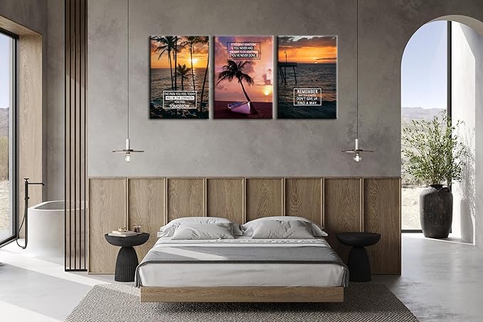 Inspirational Wall Art with Uplifting Phrases & Vibrant Images Positive Quotes Motivational Wall Decor 3 Panel Posters for Office Wall Decor, Living Room & Bedroom Decor Ready to Hang [60''Wx 28''H]