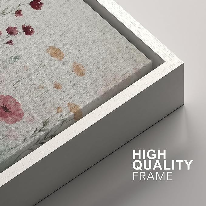 SIGNFORD Framed Wall Art Print Set Pastel Wildflower Meadow Soft Botanical Digital Art Modern Art Contemporary for Living Room, Bedroom, Office - 16"x24"x3 WHITE