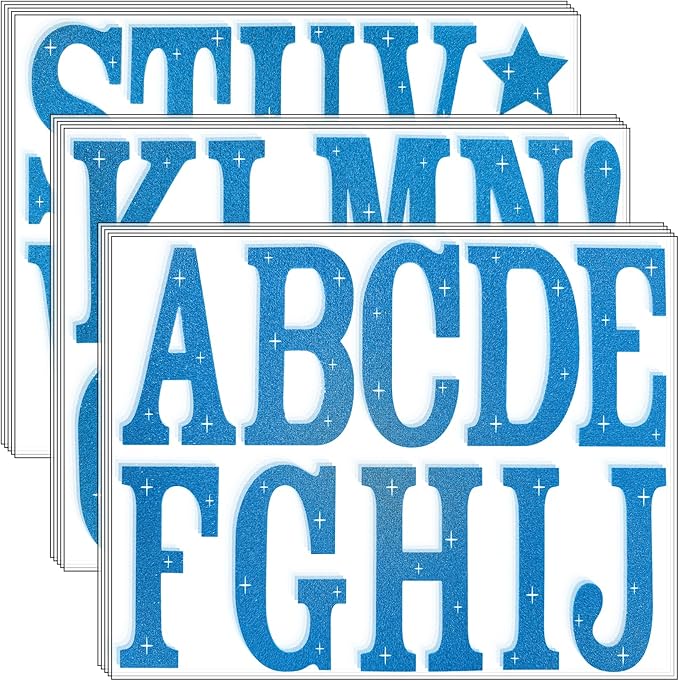 Glitter Bulletin Board Letters 155 Pieces 4 Inch Letter Stickers for Poster Board Stick on Letters for Bulletin Board Display Home School Classroom Decor(Blue)