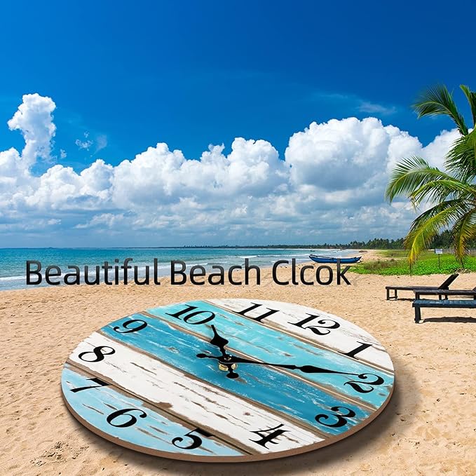 CHYLIN 16 Inch Wall Clock, Large Clocks for Patio, Pool Beach House Decor Tropical Clocks for Walls, Nautical Coastal Themed Blue Clock for Lake House, Bathroom, Living Room, Kitchen (16")