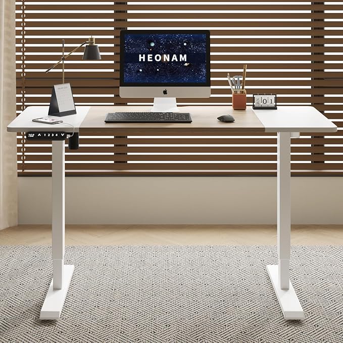 55 Inch Computer Desk with Power Outlets and USB Ports, Large Office Desk for Home Office, Modern Writing Table with Sturdy Frame