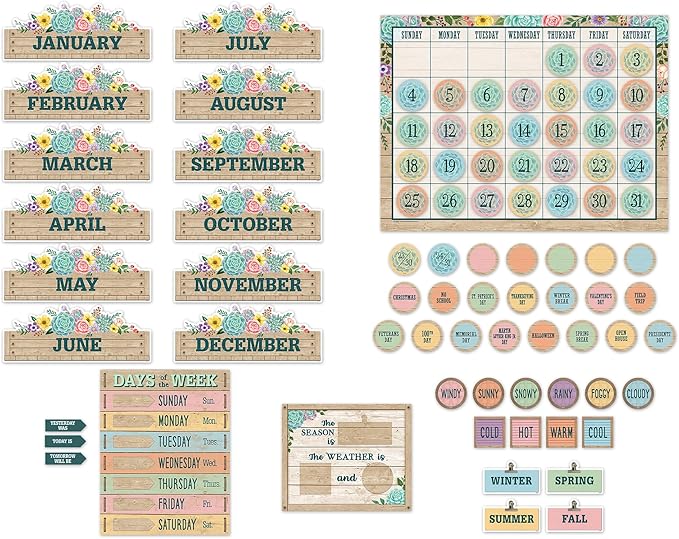 Teacher Created Resources Rustic Bloom Calendar Bulletin Board Set (TCR8593)