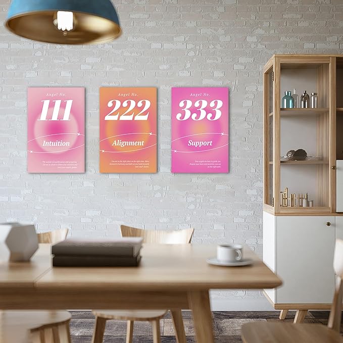 Colorful Gradient Aura Angel Numbers Poster Canvas Print Artwork Room Decor for Bedroom Aesthetic, 3 Piece Framed Inspirational Minimalist Art Paintings Decor for Bedroom Office 16"x24" x 3 Pcs