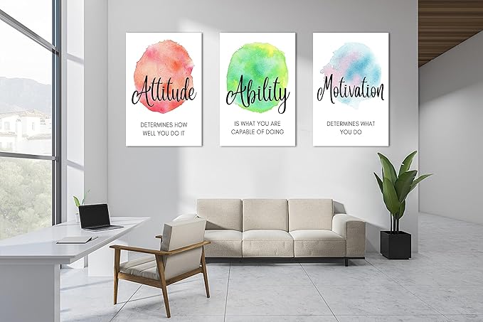 3 Piece Motivational Quotes Abstract Watercolor Canvas Print Pictures Wall Decor, Men Women Inspirational Framed Artwork Home Office Decor 24"x36" x 3 Pcs