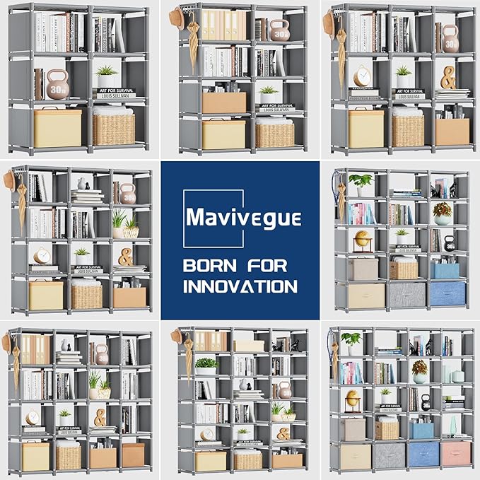Mavivegue Book Shelf, 18 Cube Storage Organizer, DIY Bookcase, Metal Cube Bookshelf, Cubbies Closet Storage Organizer Shelves for Bedroom,Living Room,Home,Office