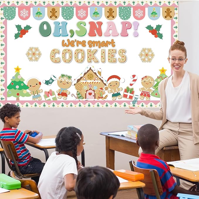 Christmas Gingerbread Bulletin Board Decoration Winter Bulletin Board Set Decor Christmas Tree Gingerbread House Man Cutouts for School Classroom Home Chalkboard Wall Xmas Holiday Party Supply