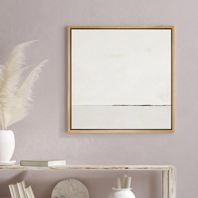 SIGNWIN Framed Canvas Print Wall Art Watercolor Abstract White Landscape Nature Shapes Illustrations Modern Art Decorative Minimal for Living Room, Bedroom, Office - 24"x24" Natural