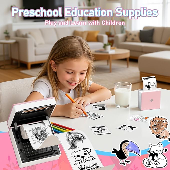 Phomemo Sticker Printer- Mini Thermal Sticker Printer Machine, Small Pocket Label Maker Instant Print for DIY Creation, Study Notes, Photos, Portable Inkless Photo Maker for Kids/Students, Pink