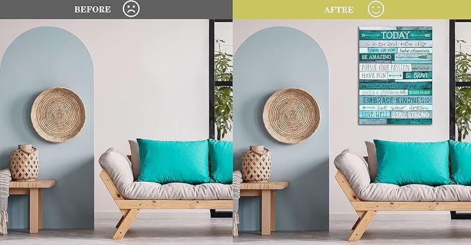 Large Inspirational Wall-Art - Positive Office Wall Decor - Teal Motivational Wall Art - Framed Canvas Art Easy to hand Size 24x36 Inches