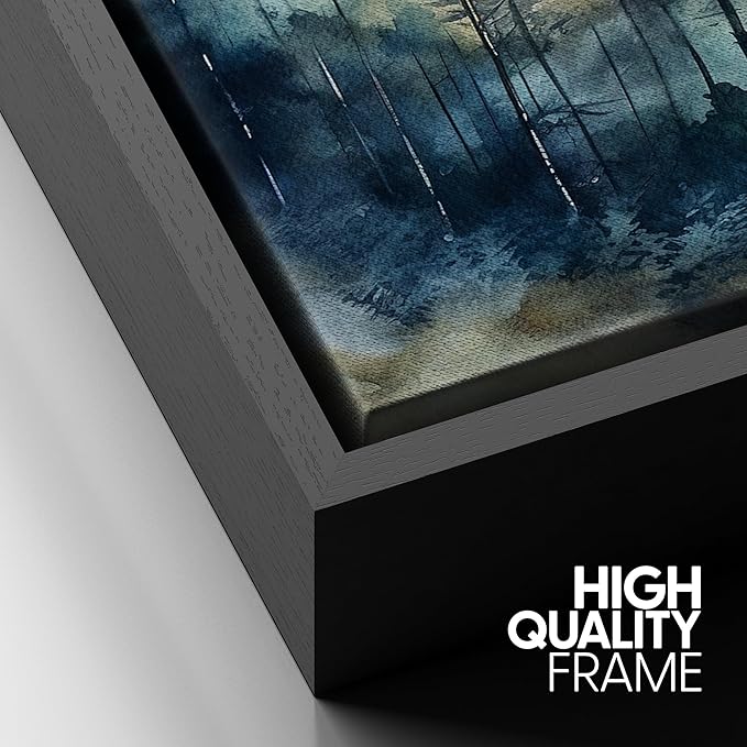 SIGNFORD Framed Canvas Print Wall Art Pine Tree Forest Nature Wilderness Realism Decorative Landscape Relax/Calm for Living Room, Bedroom, Office - 24"x36" Black
