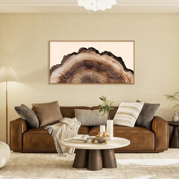 KAIRNE Framed Tree Ring Wall Art Set, Retro Wood Stump Wall Decor, Tree Spiral Wall Painting, Modern Nature Canvas Art Prints for Living Room, Bedroom, Dinning Room, Farmhouse - Large 20"x40"