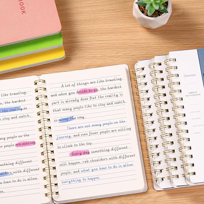 Spiral Notebook-5.75" x 8.125" College Ruled Journal with Inner Pockets and 160 Pages,PU Leather Cover Business Journal, Twin-Wire Binding Notebook Perfect for Office & Home School Supplies 2 pack Reefblue/Pink