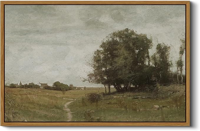 ARPEOTCY Vintage Framed Canvas Wall Art, Country Scenery Retro Painting Decor Aesthetic, Large Print Art, Landscape Wall Pictures for Living Room 16x24 Inch