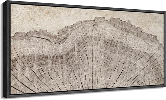 SIGNFORD Extra Large Framed Canvas Tree Ring Texture Wood Slice Illustrations Modern Art Calm Warm for Living Room, Bedroom, Office - 60"x30"