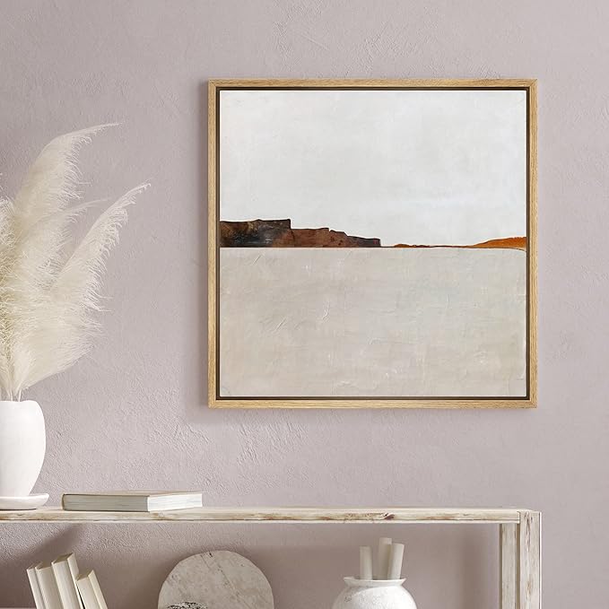 SIGNWIN Framed Canvas Print Wall Art Brown Pastel Paint Stroke Landscape Abstract Shapes Illustration Modern Art Decorative Nordic Minimal Calm/Zen for Living Room, Bedroom, Office - 16"x16" Natural