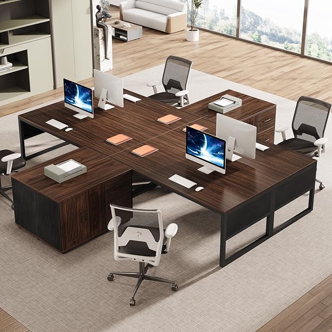 Tribesigns 63-Inch Executive Desk, Large Office Desk with Mobile File Cabinet, Modern L-Shaped Computer Desk Business Furniture with Door Storage Cabinet for Home Office, Dark Walnut & Black