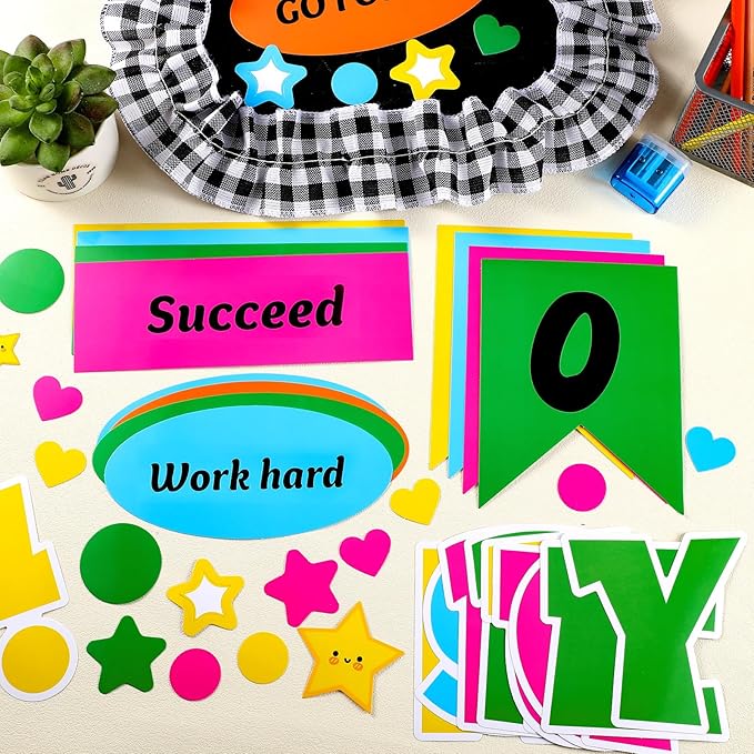 81 Pcs This is Your Year Bulletin Board Set Classroom Bulletin Board Decor Back to School Inspirational Cutouts with White Black Burlap Border for School Office Chalkboard Wall Decor
