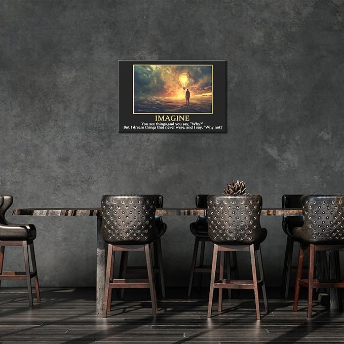 UZMKM - Inspirational Wall Art, Black Background Motivational Mindset Imagine Picture, Quote Saying Canvas Print for Home Office Decor, Company Poster Framed Artwork for Office Wall Decor 28x40 Inch