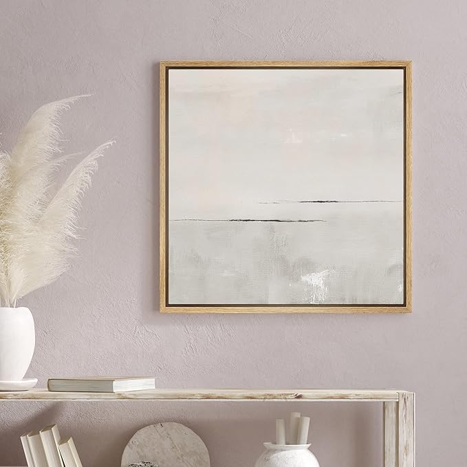 SIGNWIN Framed Canvas Print Wall Art Watercolor Pastel Gray Abstract Landscape Nature Shapes Illustrations Modern Art Decorative Contemporary Minimal for Living Room, Bedroom, Office - 16"x16" NATURAL